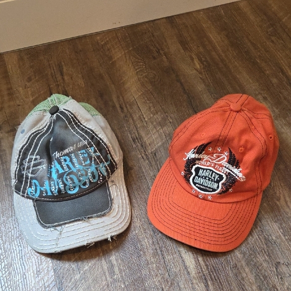 Harley-Davidson Caps Set Of Two In Grey And  In Orange - Picture 1 of 7